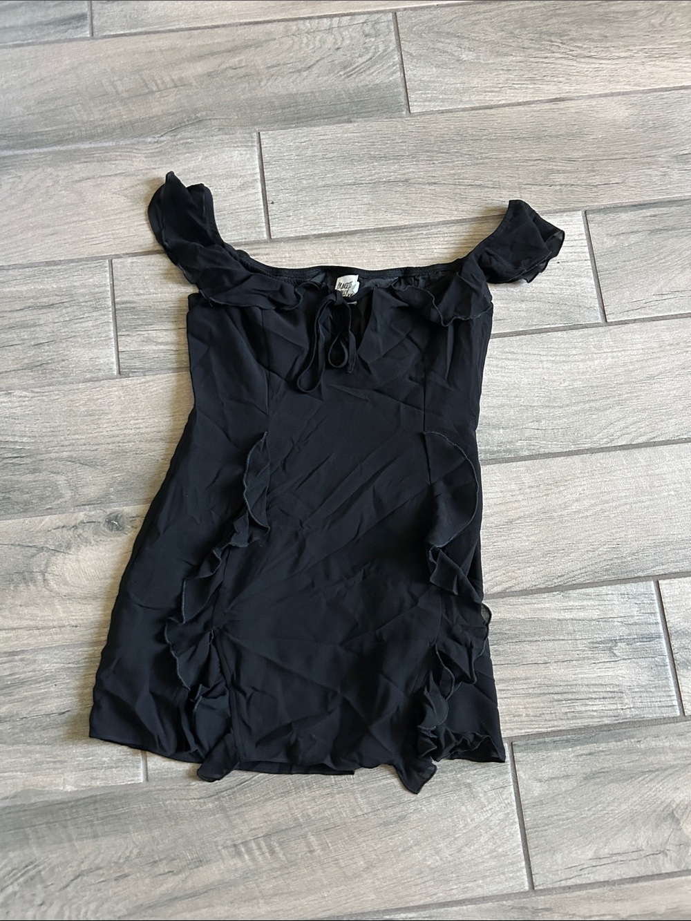 Black Ruffle Trim Off-Shoulder Dress